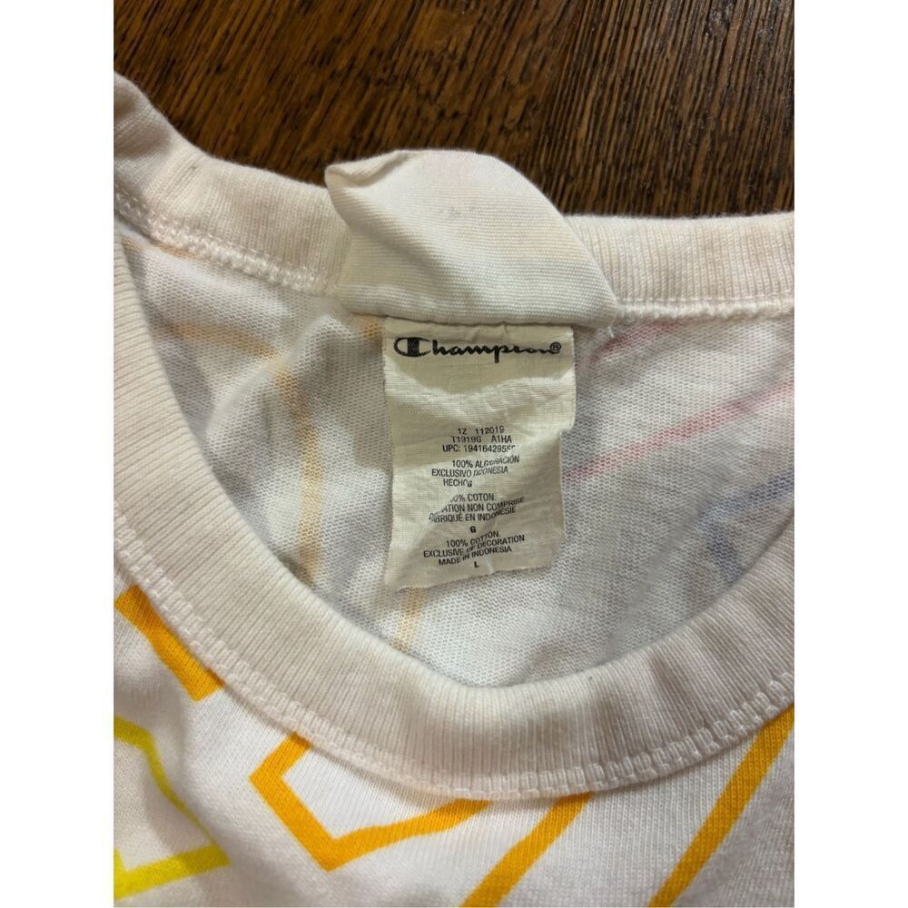 Champion heritage all over print logo letters tshirt rainbow L - Picture 4 of 7
